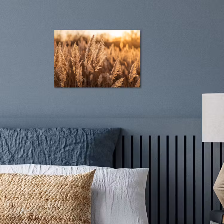 Rietpluimen - Gras - Zonsondergang - Goud - Serene poster papier klein -sfeer2