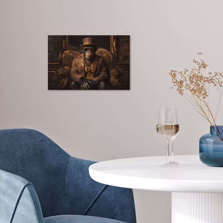 Chimpansee - Stoel - Pak - Bruin poster papier klein -sfeer3
