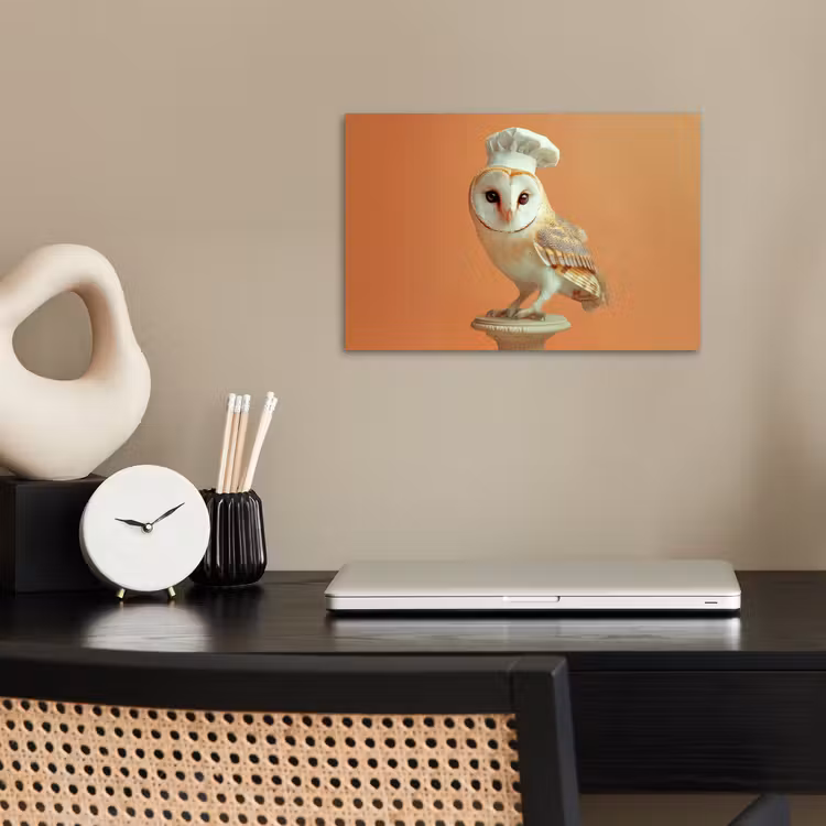 Kerkuil - Koksmuts - Oranje - Vogel poster papier klein -sfeer1