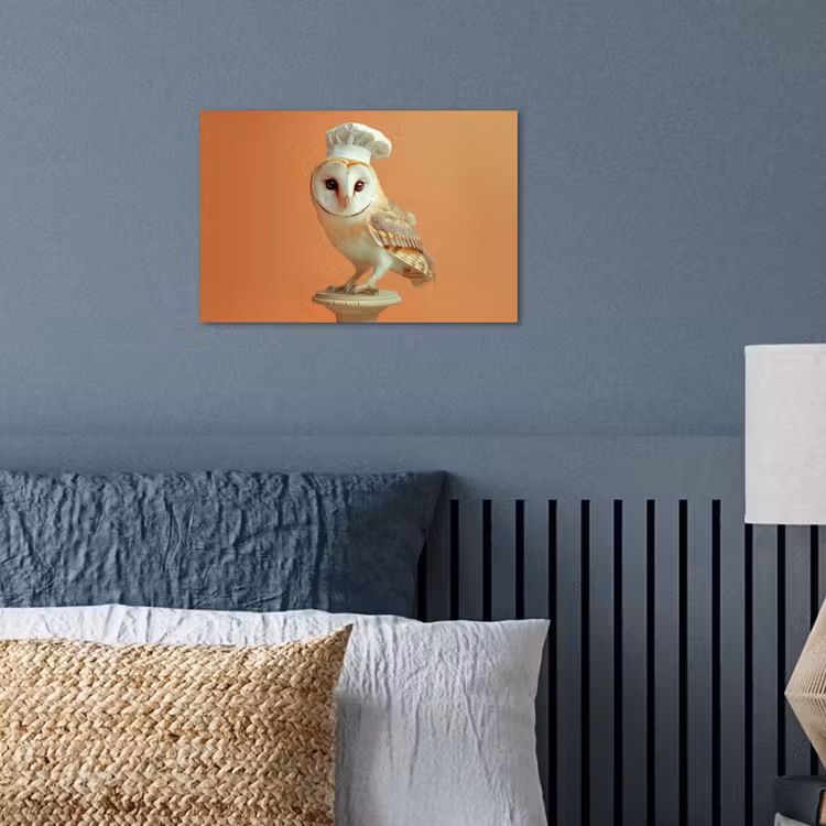 Kerkuil - Koksmuts - Oranje - Vogel poster papier klein -sfeer2