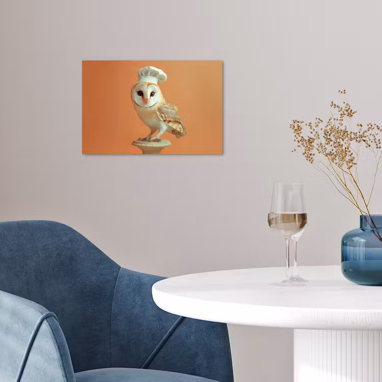 Kerkuil - Koksmuts - Oranje - Vogel poster papier klein -sfeer3