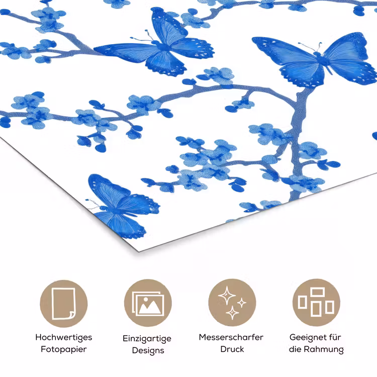 Vlinder - Bloemen - Blauw poster papier klein 62 -tcloseup_DE