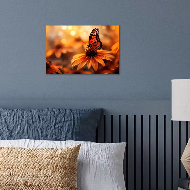 Vlinder - Bloemen - Oranje poster papier klein -sfeer2