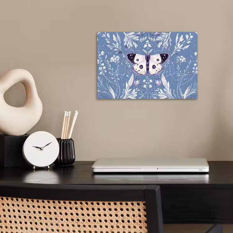 Vlinder - Bloemtakken - Lichtblauw poster papier klein -sfeer1