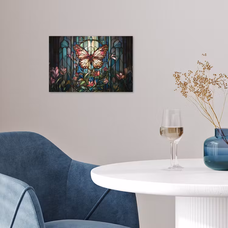Vlinder - Roze - Bloemen - Bladeren poster papier klein -sfeer3