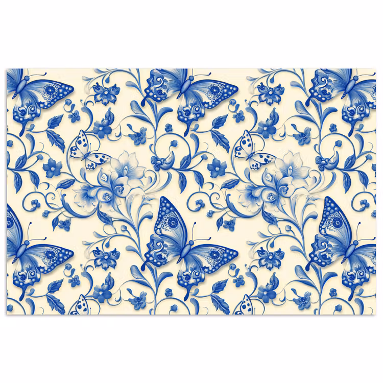 Vlinders - Bloemen - Blauw - Botanisch poster papier klein 62 -3d