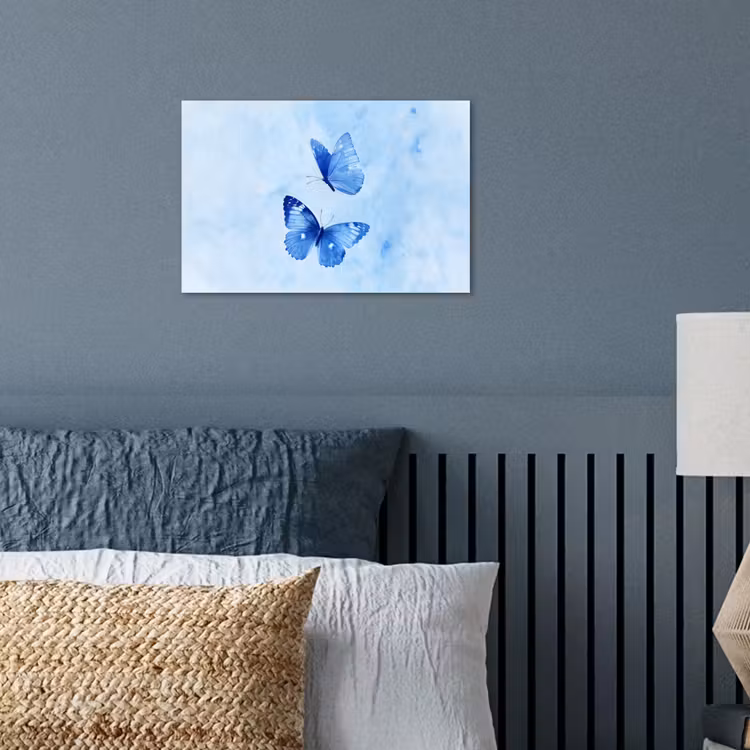 Vlinders - Sierlijk - Blauw poster papier klein -sfeer2