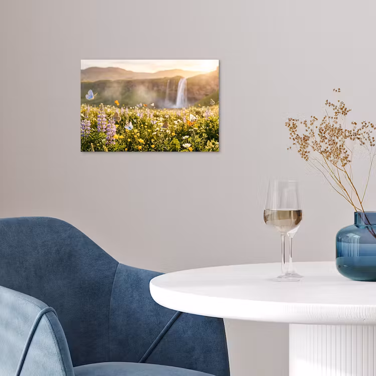Vlinders - Waterval - Bloemenveld poster papier klein -sfeer3