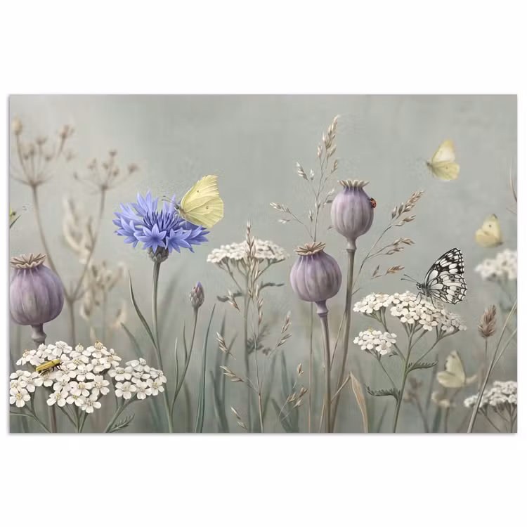 Vlinders - Wildbloemen - Illustratie - Kleurrijk poster papier klein -3d