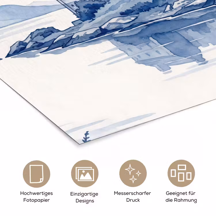 Schots - Kasteel - Blauw - Aquarel poster papier klein -tcloseup_DE