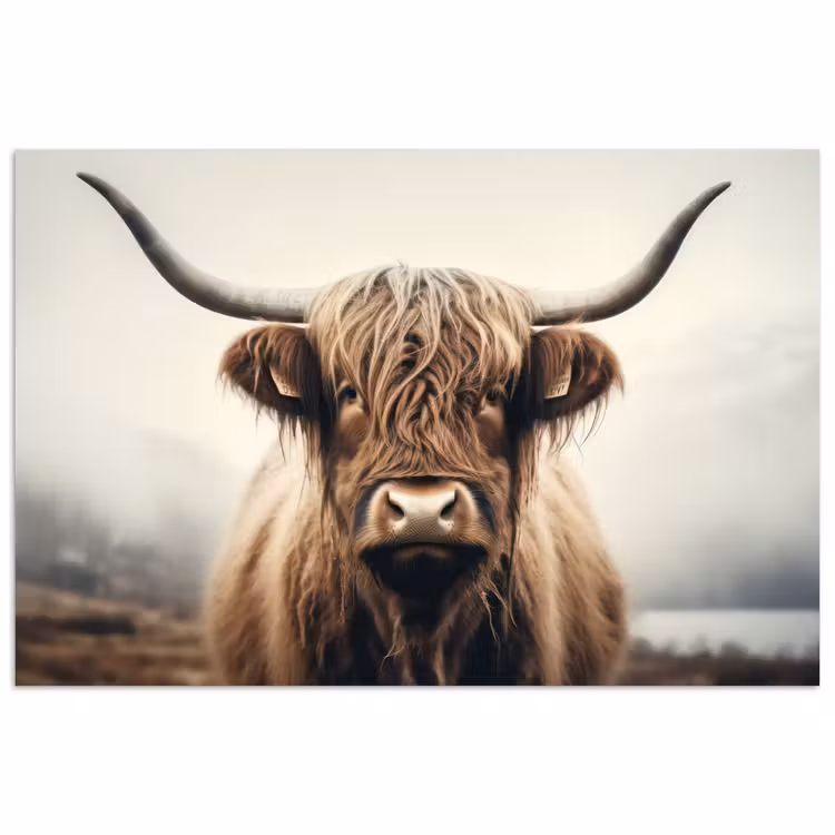 Schotse hooglander - Hoorns - Landschap poster papier klein -3d