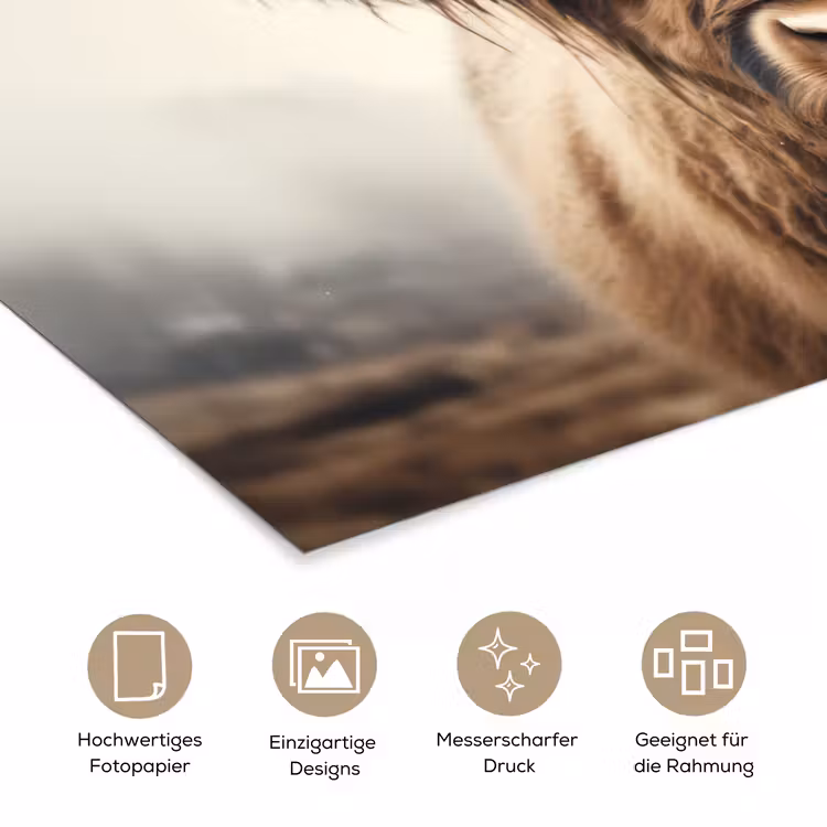 Schotse hooglander - Hoorns - Landschap poster papier klein -tcloseup_DE