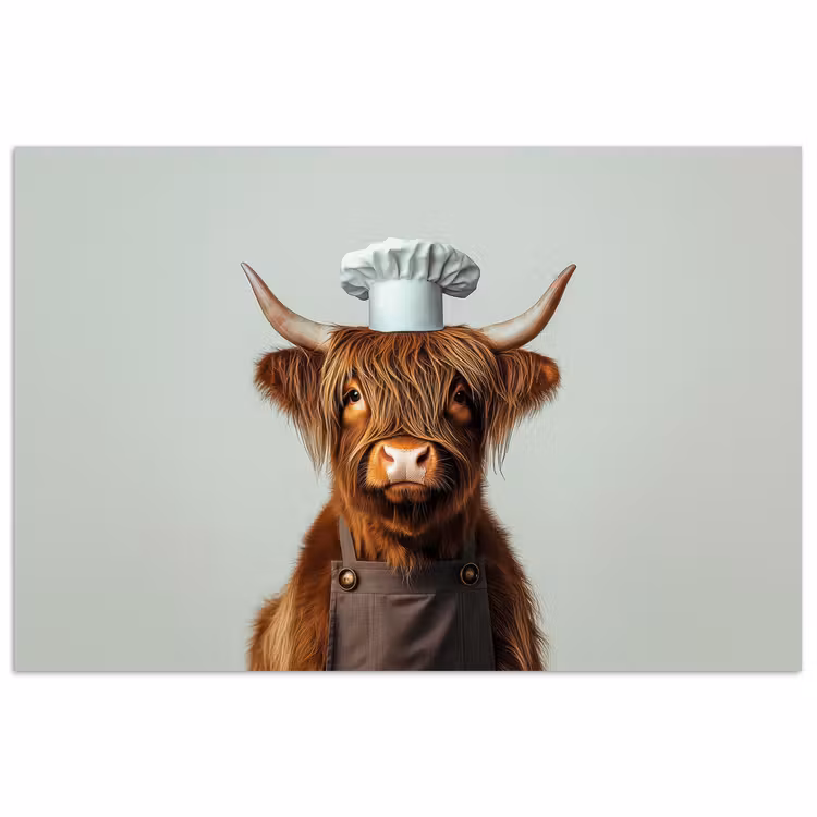 Schotse Hooglander - Bruin - Hoorns - Kokskleding poster papier klein -3d