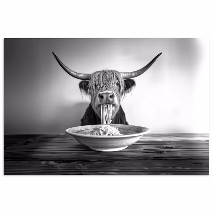 Schotse Hooglander - Spaghetti - Dieren - Zwart wit poster papier klein -3d