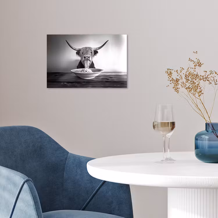 Schotse Hooglander - Spaghetti - Dieren - Zwart wit poster papier klein -sfeer3