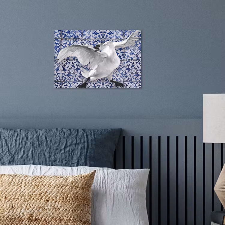 Zwaan - Kunst - Delfts blauw - Schilderij - Oude meesters poster papier klein -sfeer2