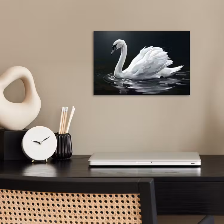 Zwaan - Water - Natuur - Realistisch - Wit poster papier klein -sfeer1