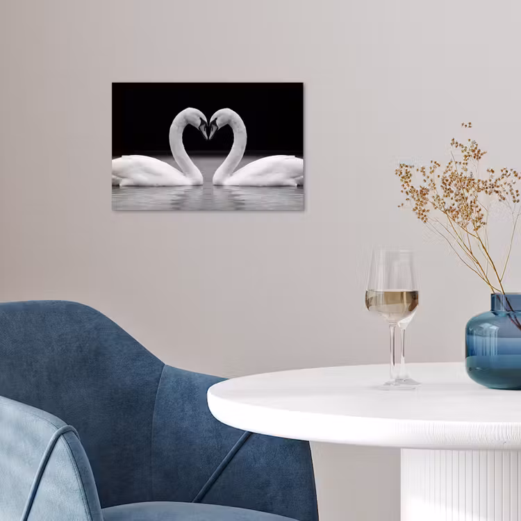 Zwanen - Hart - Zwart - Wit poster papier klein -sfeer3