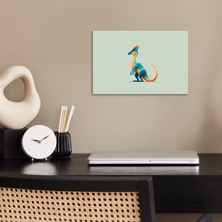 Staart - Dino - Minimalistisch - Blauw poster papier klein -sfeer1