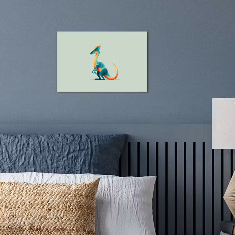 Staart - Dino - Minimalistisch - Blauw poster papier klein -sfeer2