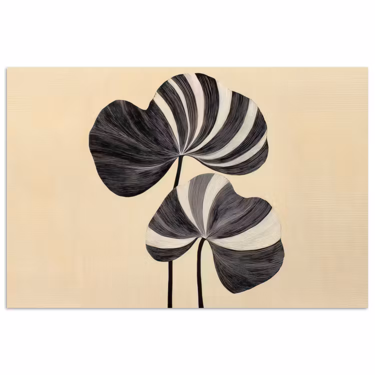 Zwart - Bladeren - Strepen - Minimalistisch poster papier klein -3d