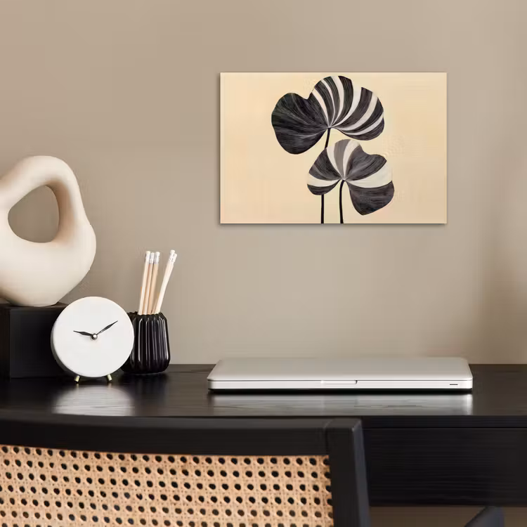 Zwart - Bladeren - Strepen - Minimalistisch poster papier klein -sfeer1