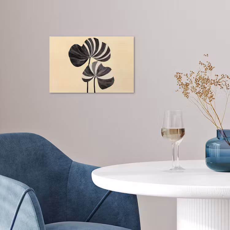 Zwart - Bladeren - Strepen - Minimalistisch poster papier klein -sfeer3