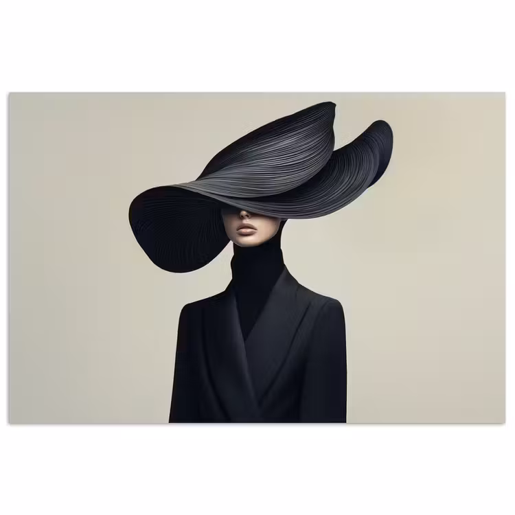Zwart - Vrouw - Hoed poster papier klein -3d