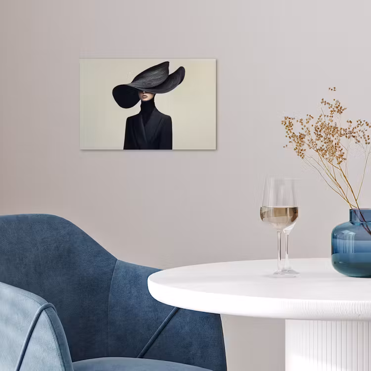 Zwart - Vrouw - Hoed poster papier klein -sfeer3