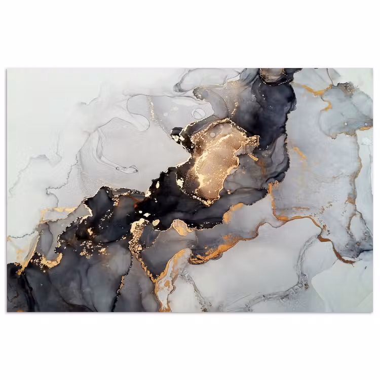 Zwart - Marmer - Luxe - Goud poster papier klein -3d