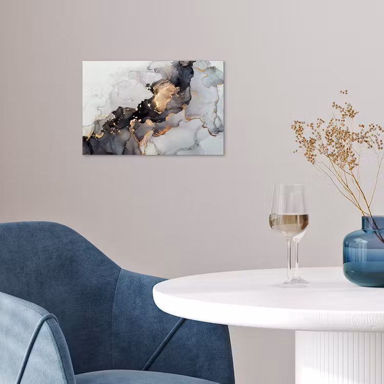 Zwart - Marmer - Luxe - Goud poster papier klein -sfeer3