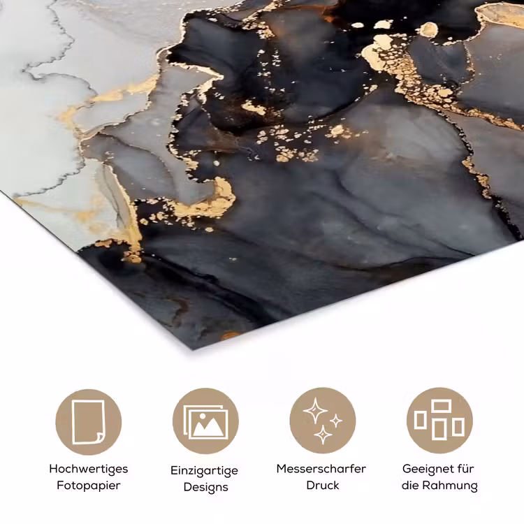 Zwart - Marmer - Luxe - Goud poster papier klein -tcloseup_DE
