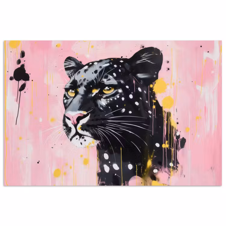 Zwart - Panter - Roze - Abstract poster papier klein -3d
