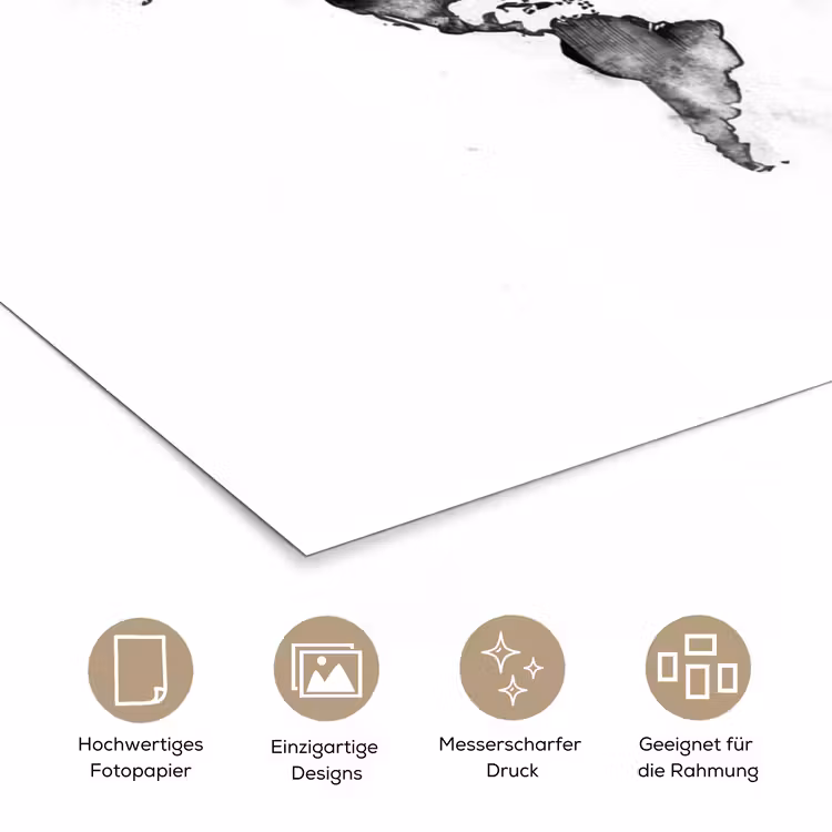 Zwart - Quote - Wereldkaart - Vliegen poster papier klein -tcloseup_DE