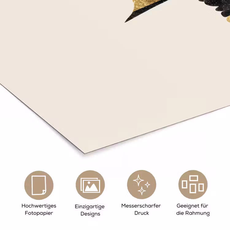 Zwarte zwaluw - Gouden accenten - Lichte achtergrond poster papier klein -tcloseup_DE