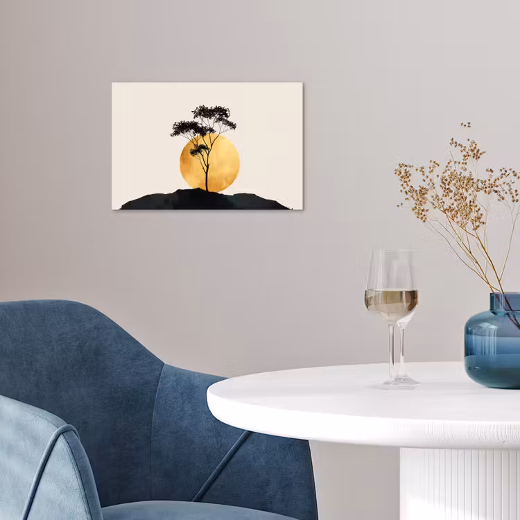 Zwarte boom - Gouden cirkel - Heuvel poster papier klein -sfeer3