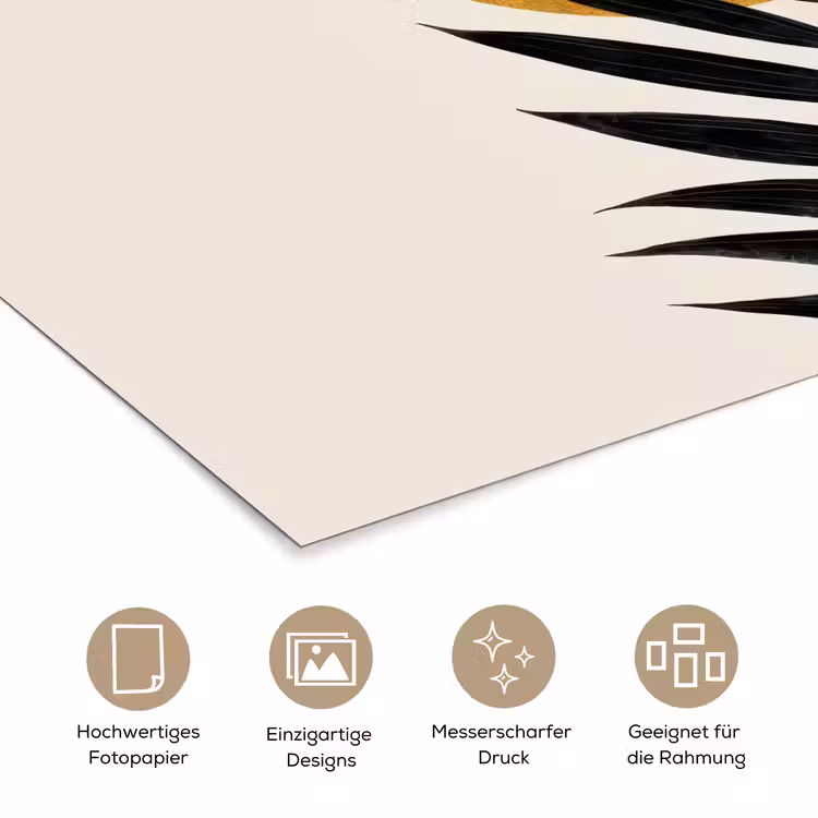 Zwart palmblad - Gouden cirkel - Beige achtergrond poster papier klein -tcloseup_DE