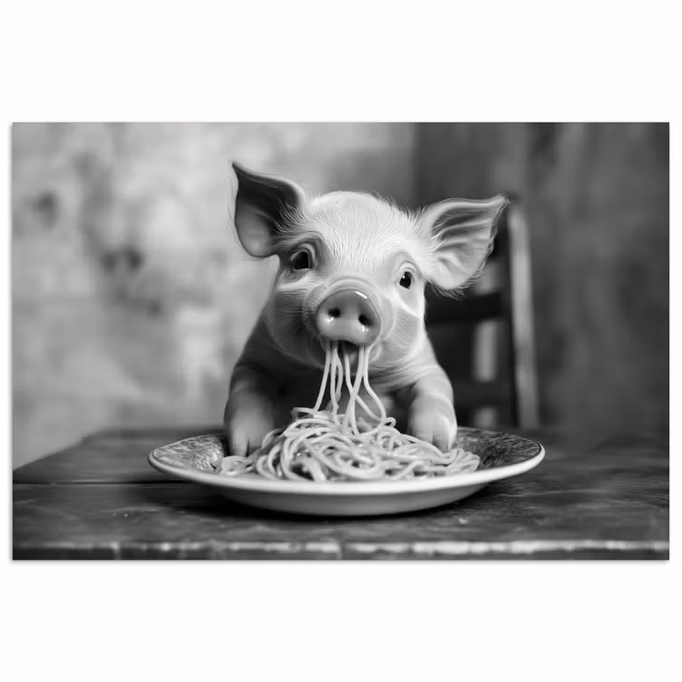 Varken - Schattig - Spaghetti - Zwart wit - Dier poster papier klein -3d