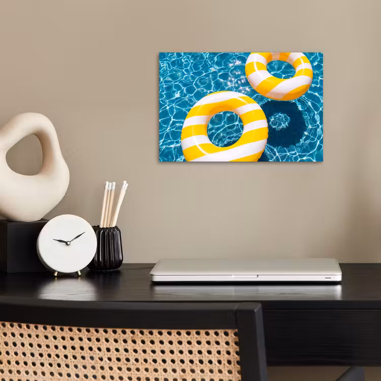 Zwembad - Zwembanden - Zomer - Geel - Blauw poster papier klein -sfeer1