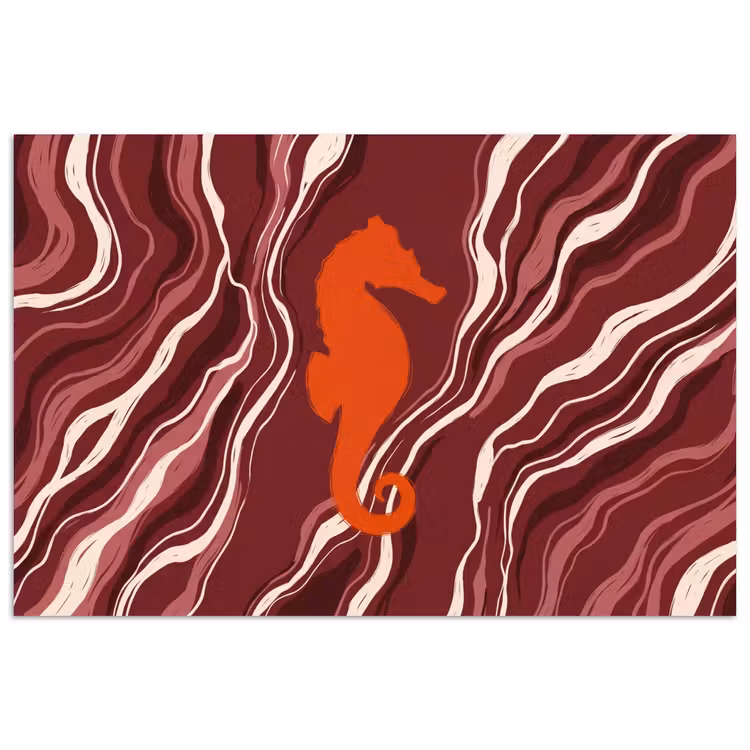 Zeepaardje - Golven - Zeeleven - Abstract - Oranje poster papier klein -3d