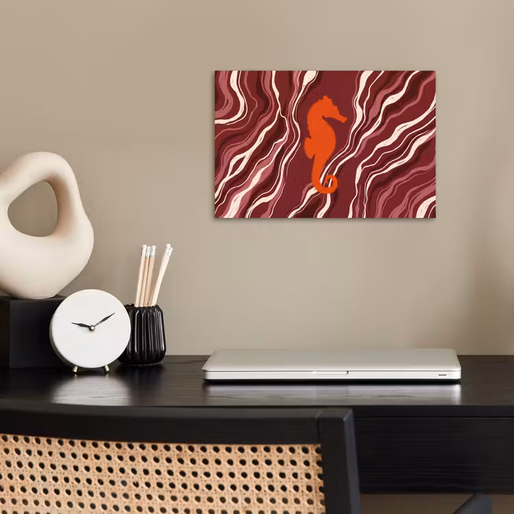 Zeepaardje - Golven - Zeeleven - Abstract - Oranje poster papier klein -sfeer1