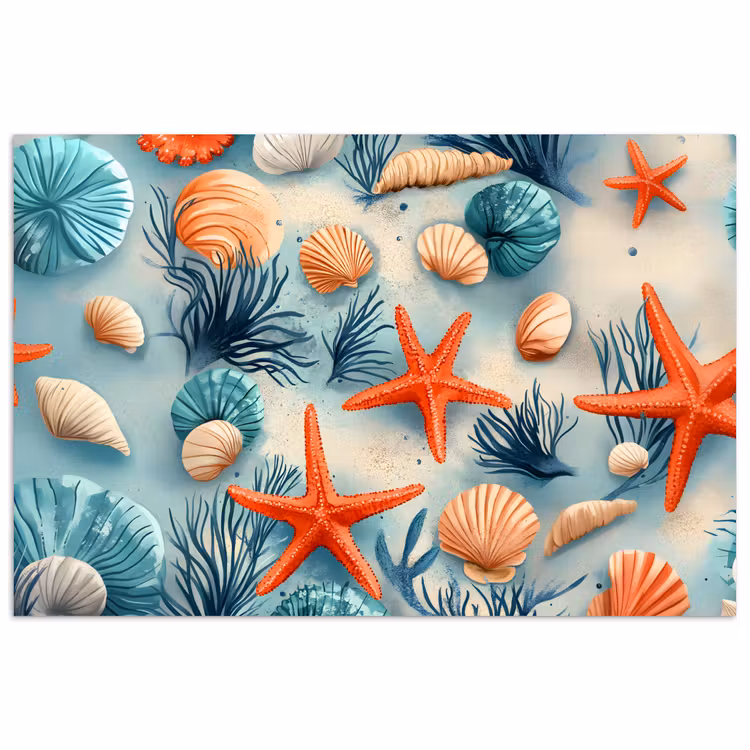 Zeesterren - Schelpen - Illustratie - Zand poster papier klein -3d