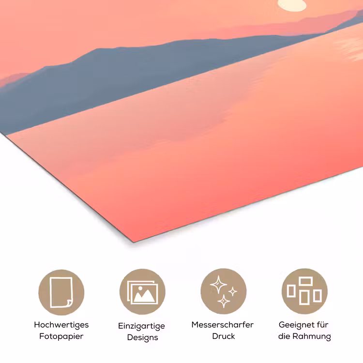 Zeilboot - Roze zee - Zonsondergang - Bergen poster papier klein -tcloseup_DE