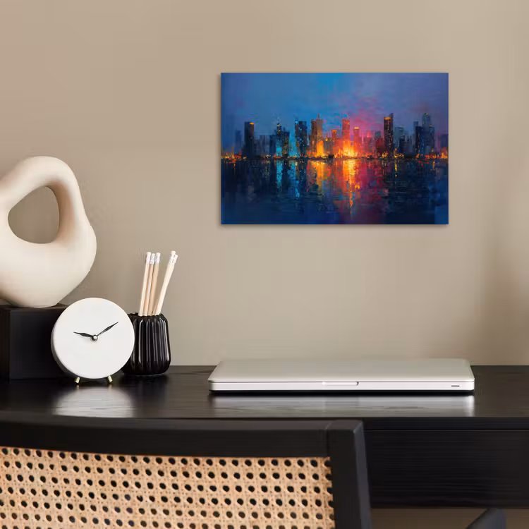 Skyline - Penseelstreken - Donkerblauw - Lichtgevend poster papier klein -sfeer1