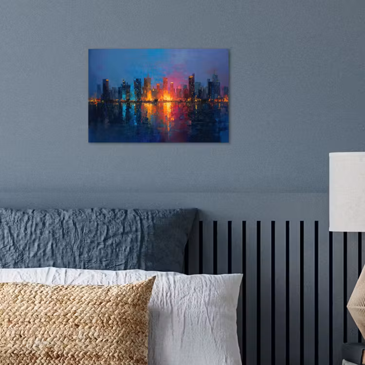 Skyline - Penseelstreken - Donkerblauw - Lichtgevend poster papier klein -sfeer2