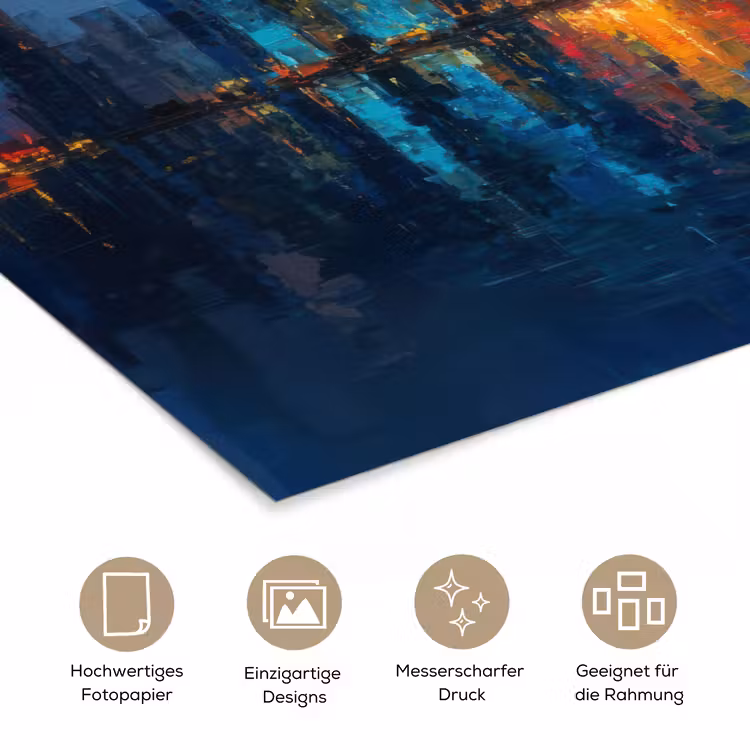 Skyline - Penseelstreken - Donkerblauw - Lichtgevend poster papier klein -tcloseup_DE