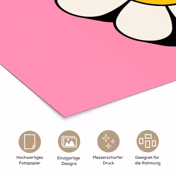 Smiley - Bloem - Roze poster papier klein -tcloseup_DE