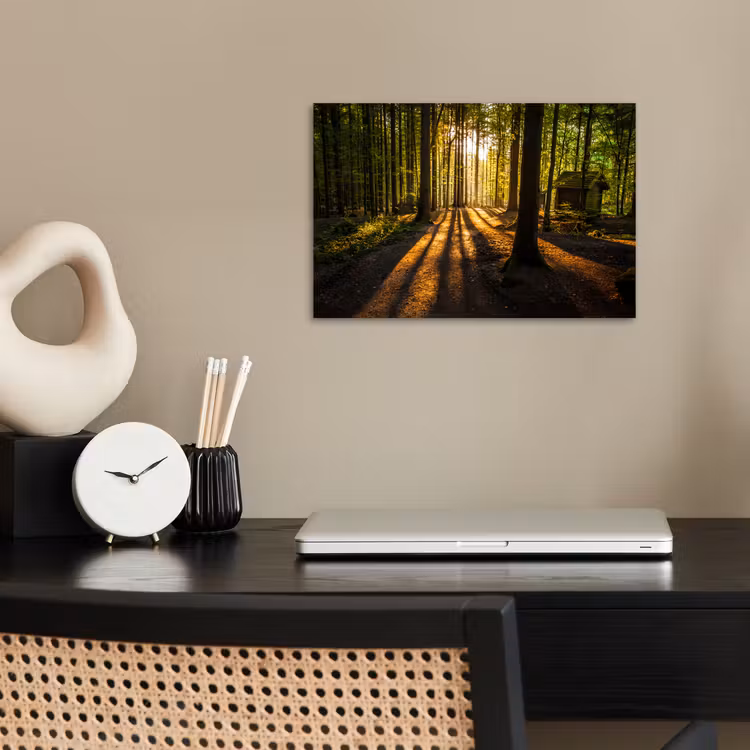 Zon - Bomen - Bos - Landschap - Natuur poster papier klein -sfeer1