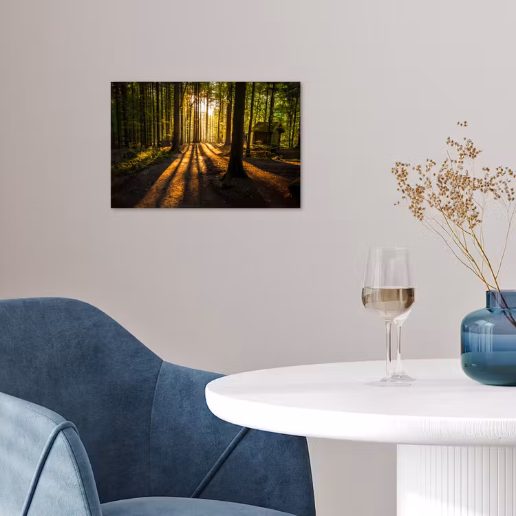 Zon - Bomen - Bos - Landschap - Natuur poster papier klein -sfeer3