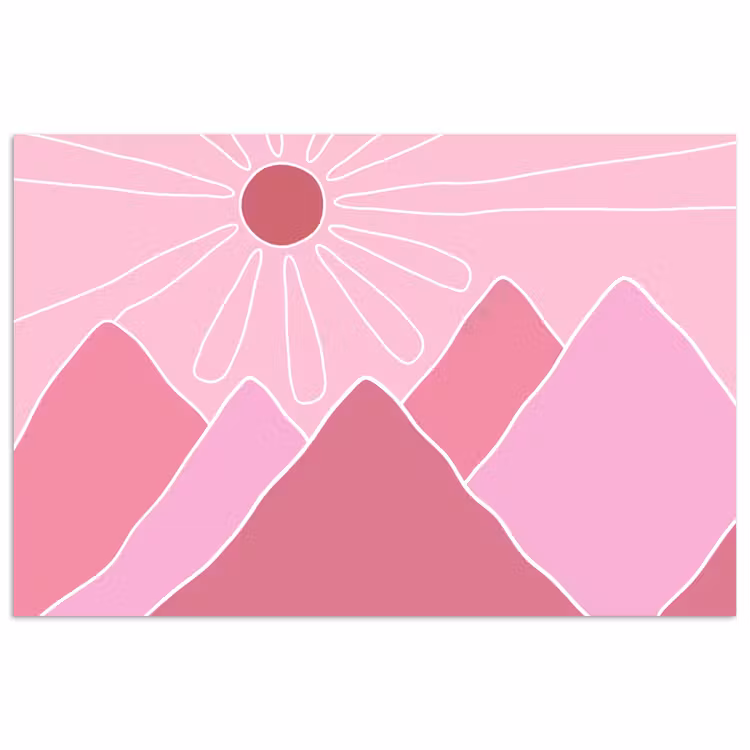 Zon - Bergen - Natuur - Abstract - Roze poster papier klein -3d